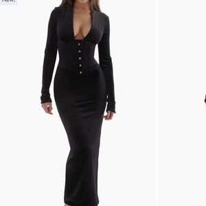 House of CB Black Long Sleeve Corset Dress